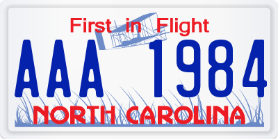 NC license plate AAA1984