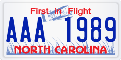 NC license plate AAA1989
