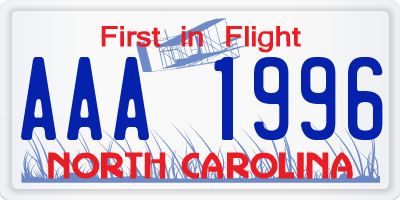 NC license plate AAA1996