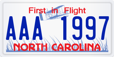 NC license plate AAA1997