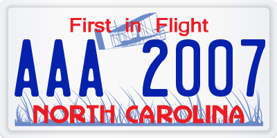 NC license plate AAA2007