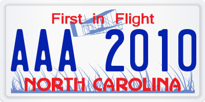NC license plate AAA2010