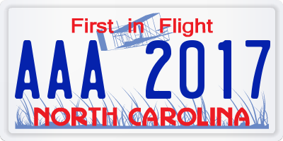 NC license plate AAA2017