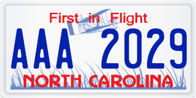 NC license plate AAA2029