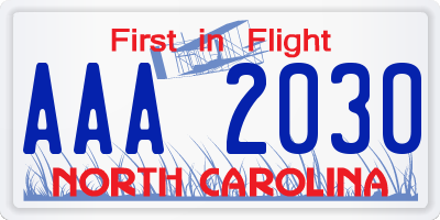 NC license plate AAA2030