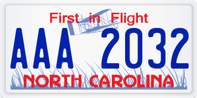 NC license plate AAA2032