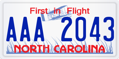 NC license plate AAA2043