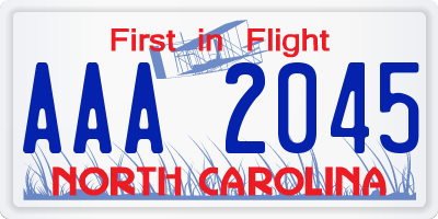 NC license plate AAA2045