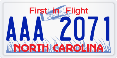 NC license plate AAA2071