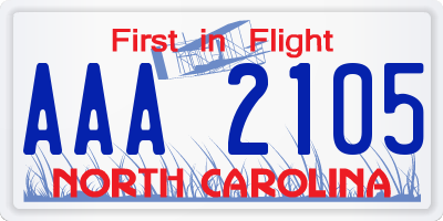 NC license plate AAA2105