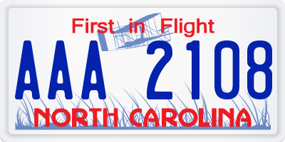NC license plate AAA2108