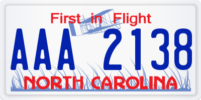 NC license plate AAA2138