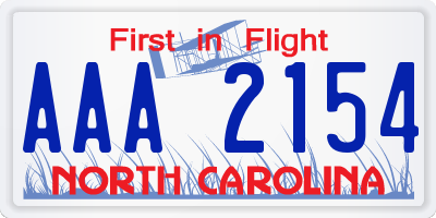 NC license plate AAA2154