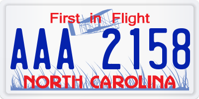 NC license plate AAA2158