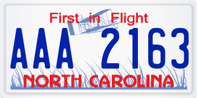 NC license plate AAA2163