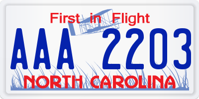 NC license plate AAA2203