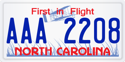 NC license plate AAA2208