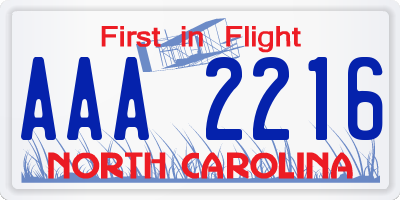 NC license plate AAA2216