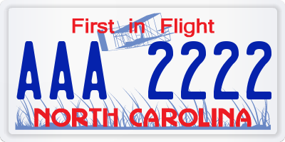 NC license plate AAA2222
