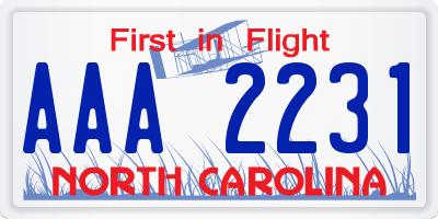 NC license plate AAA2231