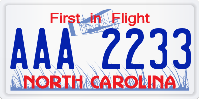 NC license plate AAA2233