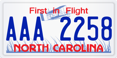 NC license plate AAA2258