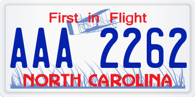 NC license plate AAA2262