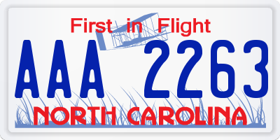 NC license plate AAA2263