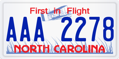 NC license plate AAA2278
