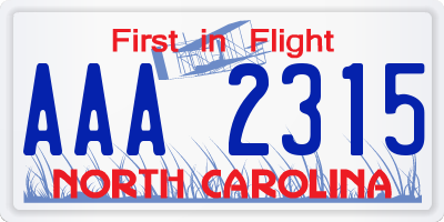 NC license plate AAA2315