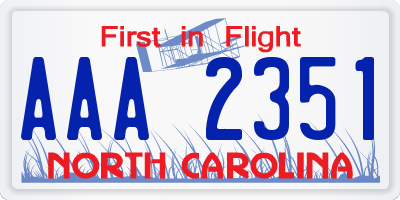 NC license plate AAA2351