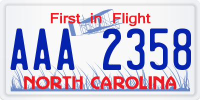 NC license plate AAA2358