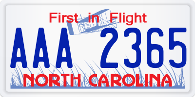 NC license plate AAA2365