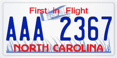 NC license plate AAA2367