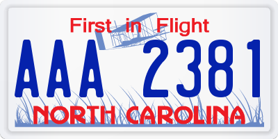 NC license plate AAA2381