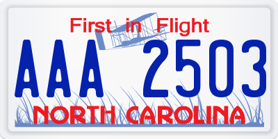 NC license plate AAA2503