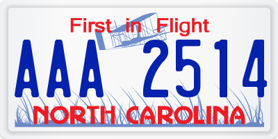 NC license plate AAA2514