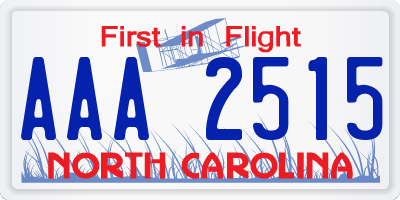 NC license plate AAA2515