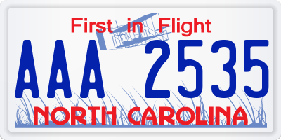NC license plate AAA2535
