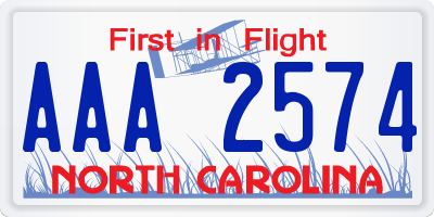 NC license plate AAA2574