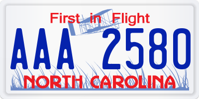 NC license plate AAA2580