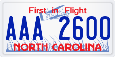NC license plate AAA2600