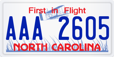 NC license plate AAA2605