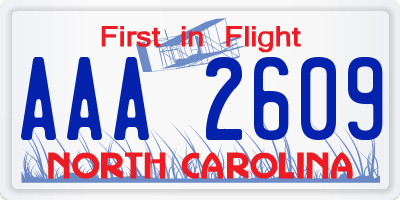 NC license plate AAA2609