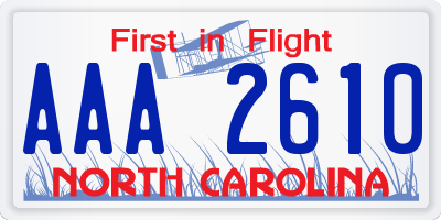NC license plate AAA2610