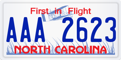 NC license plate AAA2623