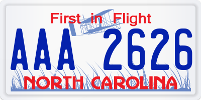 NC license plate AAA2626