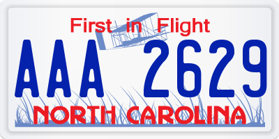NC license plate AAA2629