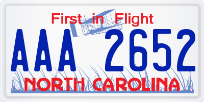 NC license plate AAA2652