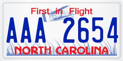 NC license plate AAA2654